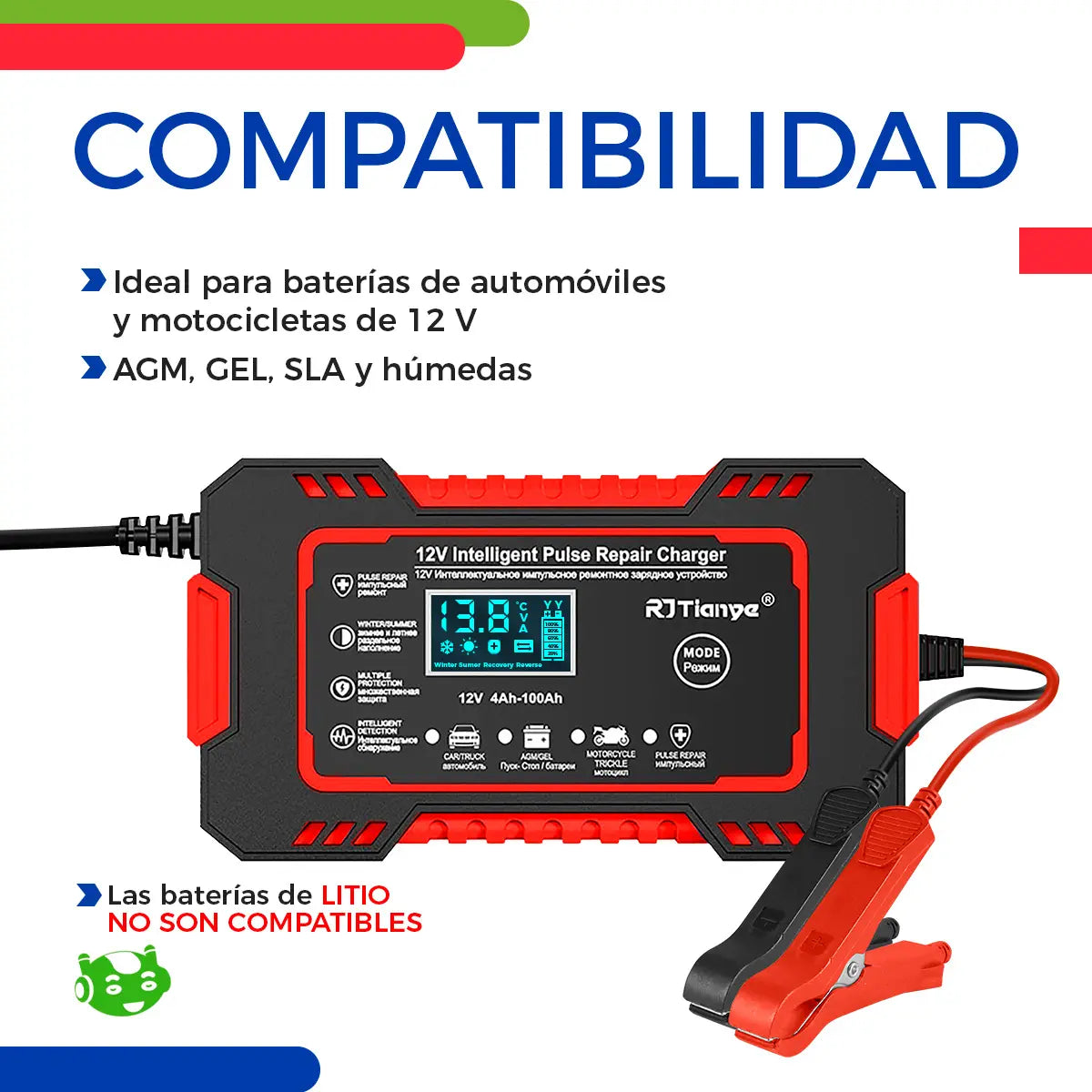 Cargador de bateria con pantalla LCD (carro o moto).